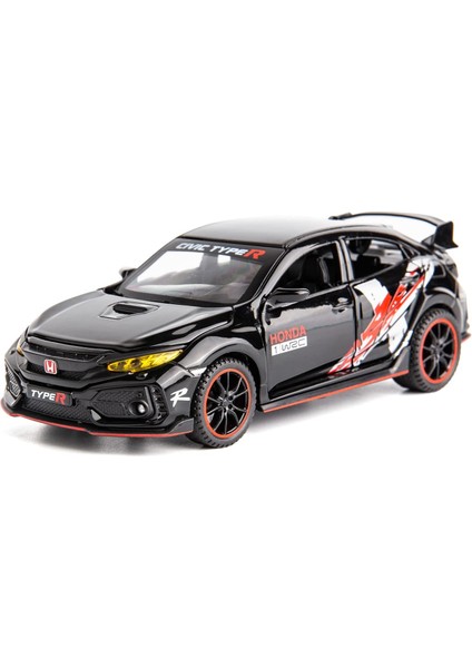1/32 Oyuncak Araba Honda Civic Type-R Döküm Oyuncak Araç Metal Geri Çekin Model Araba Işık ve Ses ile Çocuklar Yetişkinler Için Hediye (Siyah) (Yurt Dışından)