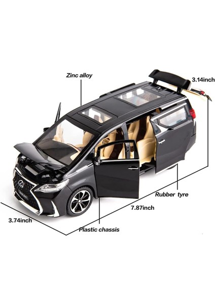 Model Araba 1/24 Lexus LM300 Alaşım Geri Çekin Metal Koleksiyon Oyuncak Araba Işık ve Ses ile Oyuncak Araç Kapısı Açılabilir (Yurt Dışından)