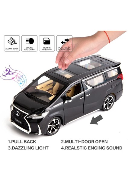 Model Araba 1/24 Lexus LM300 Alaşım Geri Çekin Metal Koleksiyon Oyuncak Araba Işık ve Ses ile Oyuncak Araç Kapısı Açılabilir (Yurt Dışından)