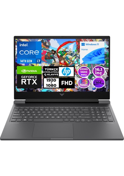 Hp Victus 16-R101NT Intel Core İ7-14700HX 16GB 4tb SSD 8gb Rtx 4070 16.1" Fhd 144Hz Windows 11 Home Taşınabilir Oyuncu Bilgisayarı 9J217EAVB11