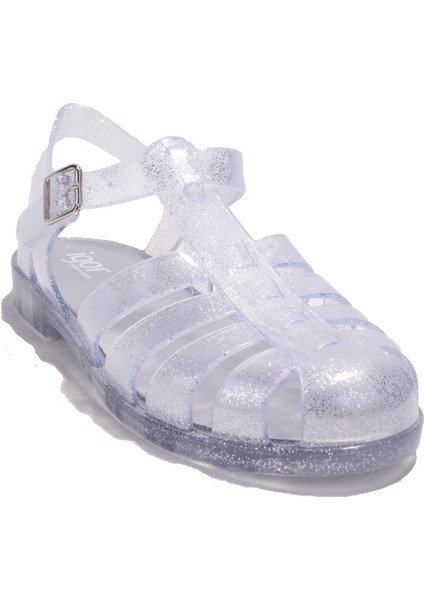 S10262 Bıarrıtz Glitter Beyaz Ortopedik Günlük Kadın Sandalet