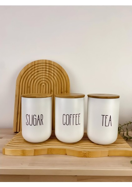 3lü Lüx Bambu Kapaklı Hasır Çay/kahve/şeker Kavanozu