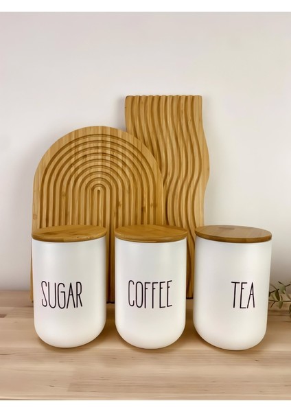 3lü Lüx Bambu Kapaklı Hasır Çay/kahve/şeker Kavanozu