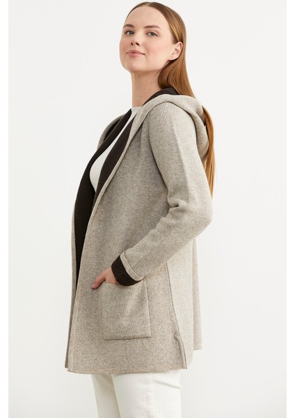 Cepli ve Kapüşonlu Yünlü Triko Ceket - Vizon - Kahverengi fırsatları