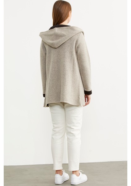 Cepli ve Kapüşonlu Yünlü Triko Ceket - Vizon - Kahverengi indirimleri