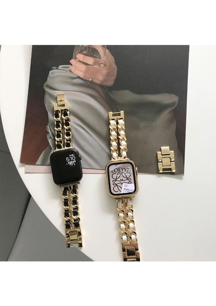 Apple Watch 2/3/4/5/6/7/8/9/SE42-44-45-49MM Lüks Metal Deri Paslanmaz Kordon Modern Fit