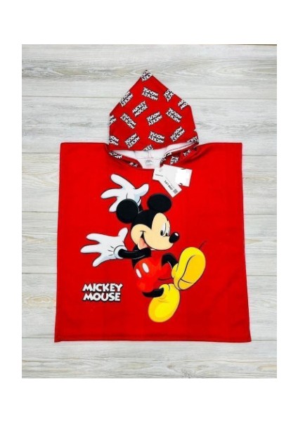 Mickey Mouse Kapüşonlu Çocuk Deniz Plaj Panço Havlu