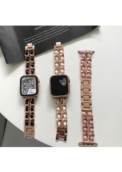 Apple Watch 2/3/4/5/6/7/8/9/SE42-44-45-49MM Lüks Metal Deri Paslanmaz Kordon Modern Fit modelleri
