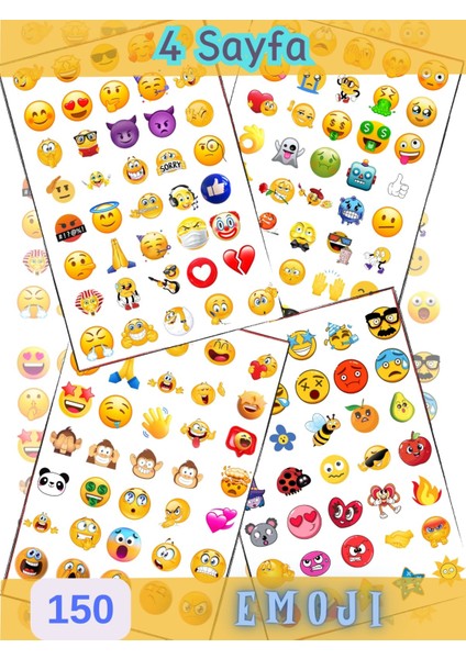 150 Adet Emoji Sevimli Yüzler Suratlar Günlük Planner ve Eğlenceli Çocuk Etiketleri