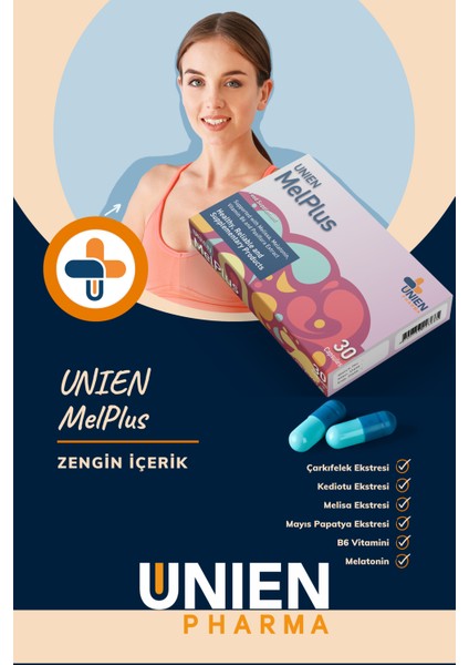 Melplus 30 Kapsül / Passiflora Ekstresi, Kedi Otu Ekstresi, Melisa Ekstresi, Melatonin, Mayıs Papatyası Ekstresi ve Vitamin B6 İçeren Takviye Edici Gıda