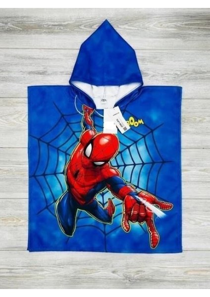 Spider Man Kapüşonlu Çocuk Deniz Plaj Panço Havlu