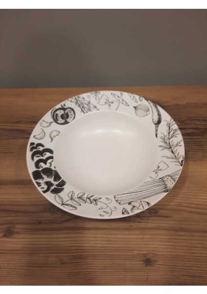 Makarna Tabağı 26CM Delta Beyaz Siyah Desenli