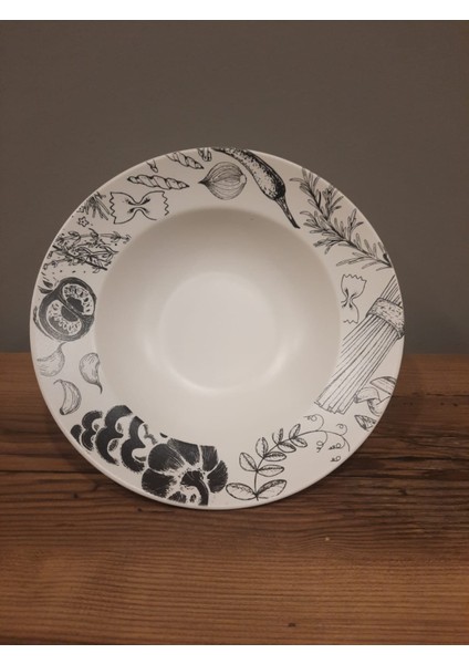 Makarna Tabağı 26CM Delta Beyaz Siyah Desenli fiyatları