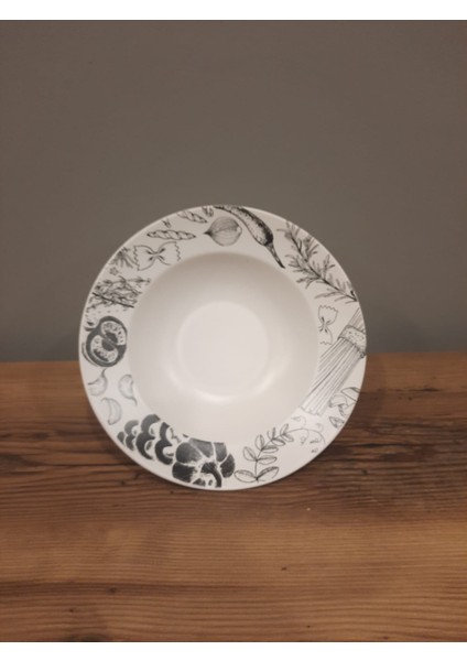 Makarna Tabağı 26CM Delta Beyaz Siyah Desenli modelleri