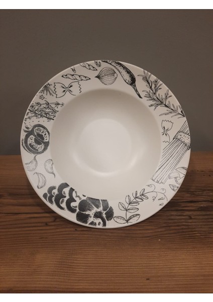 Makarna Tabağı 26CM Delta Beyaz Siyah Desenli fırsatları