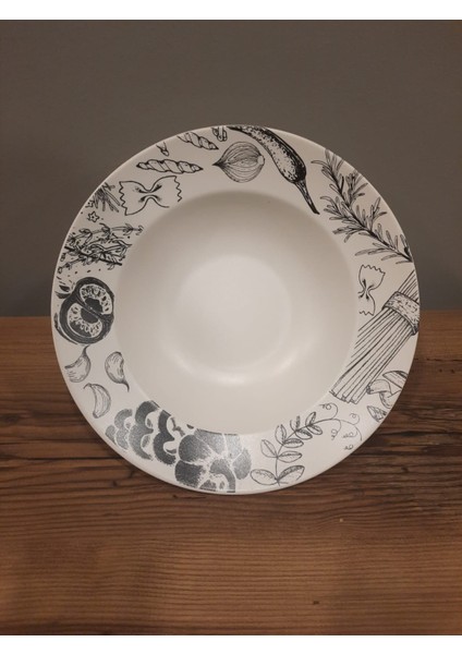 Makarna Tabağı 26CM Delta Beyaz Siyah Desenli indirimleri