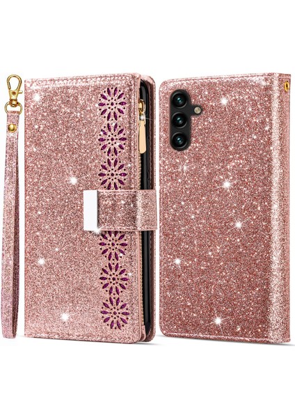 Samsung Galaxy S23 Fe Cüzdan Kılıf Parlak Glitter Fermuar Deri Telefon Kapağı (Yurt Dışından)