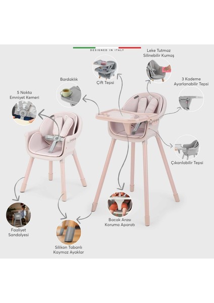 Misto 4in1 Bebek Mama Sandalyesi ve Mama Oturağı Iç Pedli Pudra