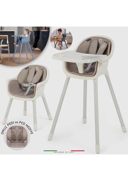 Misto 4in1 Bebek Mama Sandalyesi ve Mama Oturağı Iç Pedli Ekru