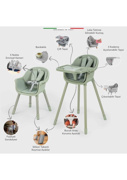 Misto 4in1 Bebek Mama Sandalyesi ve Mama Oturağı Iç Pedli Yeşil