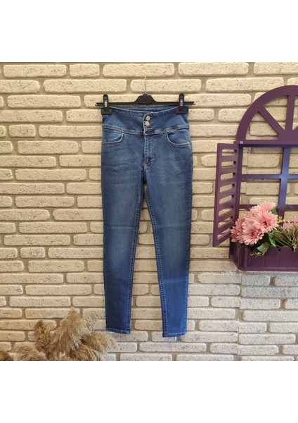 Yüksek Bel Likralı Jean Pantolon 90 cm