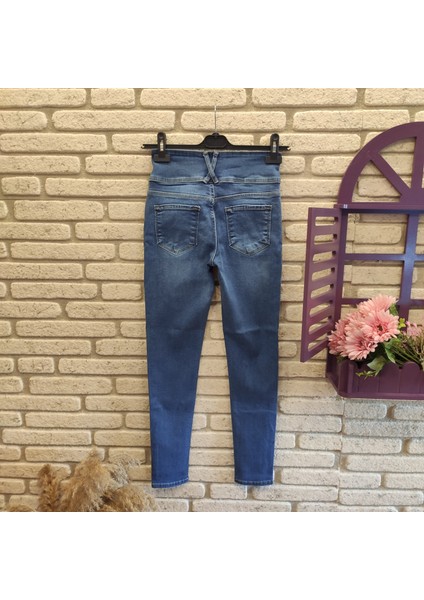 Yüksek Bel Likralı Jean Pantolon 90 cm