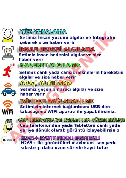 8 Kameralı Şık Metal Kasalı Insan Yüz Araç ve Hareket Algılamalı 500 GB Hddli Güvenlik Kamerası Seti