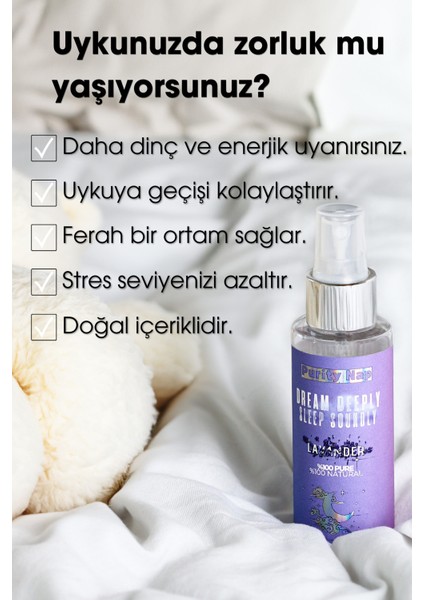 Lavanta Uyku ve Yastık Spreyi, Sleep And Pillow Spray, Doğal Melatonin Aromaterapi Sprey 100 ml