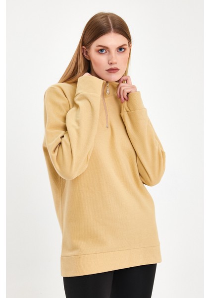 Kadın Sweatshirt, Bej Sweatshirt, Fermuar Yakalı Sweatshirt, Oversize Sweatshirt fiyatları