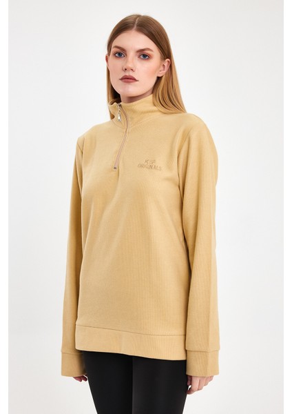 Kadın Sweatshirt, Bej Sweatshirt, Fermuar Yakalı Sweatshirt, Oversize Sweatshirt modelleri