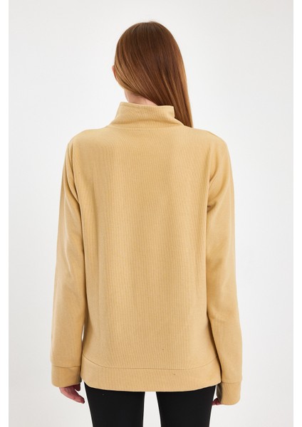 Kadın Sweatshirt, Bej Sweatshirt, Fermuar Yakalı Sweatshirt, Oversize Sweatshirt fırsatları