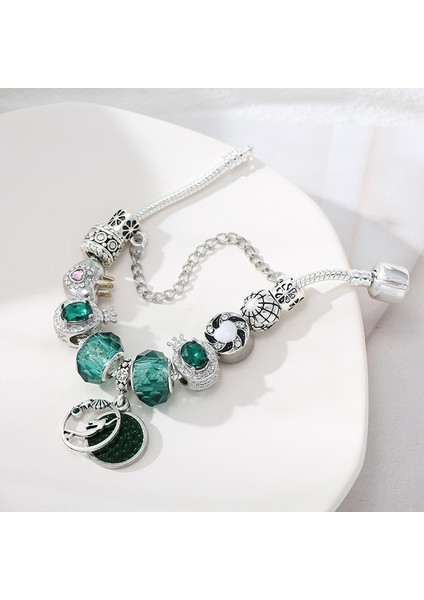 21CM Tarzı No.37 Boyutu Chıeloy Moda Kristal Charm Bilezik ve Bilezikler Kadınlar Için Dıy Gümüş Renk Charm Pulsera Yeşil Bilezikler (Yurt Dışından) fırsatları