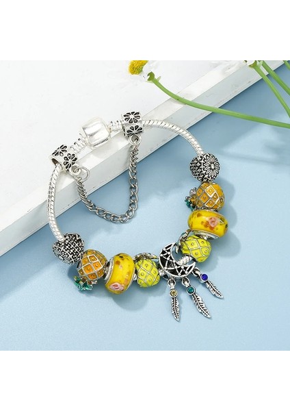 17CM Tarzı No.36 Boyutu Sarı Meyve Ananas Boncuk Bilezik Ay Kolye Yılan Zincir Charm Bilezikler Kadınlar Takı Hediye Için (Yurt Dışından)