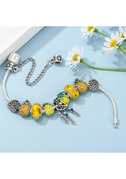 17CM Tarzı No.36 Boyutu Sarı Meyve Ananas Boncuk Bilezik Ay Kolye Yılan Zincir Charm Bilezikler Kadınlar Takı Hediye Için (Yurt Dışından)