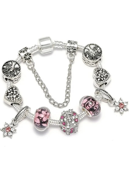 17CM Tarzı No.11 Boyutu Chıeloys Yeni Trendy Pembe Kristal Boncuk Charm Bilezik Emniyet Zinciri Bilezik ve Bileklik Kadınlar Için Dıy Takı (Yurt Dışından)