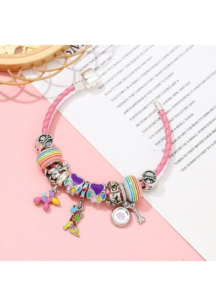 20CM Tarzı No.41 Boyutu Pembe Deri Bilezik Renkli Emaye Sevimli Yavru Köpek Kolye Charm Bilezikler Kadınlar Için Yüksek Li Takı (Yurt Dışından) modelleri