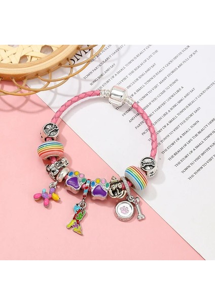 20CM Tarzı No.41 Boyutu Pembe Deri Bilezik Renkli Emaye Sevimli Yavru Köpek Kolye Charm Bilezikler Kadınlar Için Yüksek Li Takı (Yurt Dışından) fırsatları