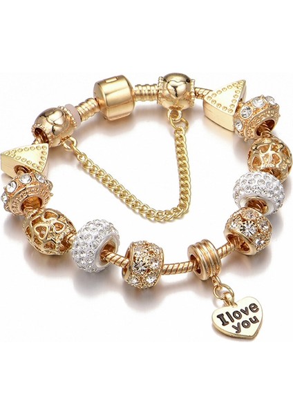 18CM Tarzı No.10 Boyutu 41 Stil Yüksek Li Altın Rengi Aşk Kalp Charm Bilezikler Kadınlar Için Dıy Kristal Boncuklar Bilezikler Takı (Yurt Dışından)