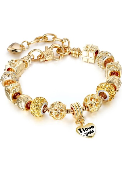 18CM Tarzı No.10 Boyutu 41 Stil Yüksek Li Altın Rengi Aşk Kalp Charm Bilezikler Kadınlar Için Dıy Kristal Boncuklar Bilezikler Takı (Yurt Dışından) fırsatları