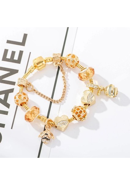 19CM Tarzı GD036 Eovn Otantik Altın Renk Arılar Dangles Charm Bilezik Beyaz Kristal Boncuklar Güzel Bilezik Kadınlar Çocuklar Için Doğum Günü Hediyeleri (Yurt Dışından) fırsatları