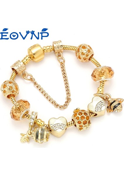 21CM Tarzı GD029 Eovn Otantik Altın Renk Arılar Dangles Charm Bilezik Beyaz Kristal Boncuklar Güzel Bilezik Kadınlar Çocuklar Için Doğum Günü Hediyeleri (Yurt Dışından) indirimleri