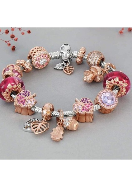 17CM Tarzı No.3 Boyutu 2023 Yeni Çiçek ve Akçaağaç Yaprağı Boncuk Charm Bilezik ve Bilezikler Gümüş Renk ile Yılan Zincir Kadınlar Için Bilezikler Takı Pulseira (Yurt Dışından)