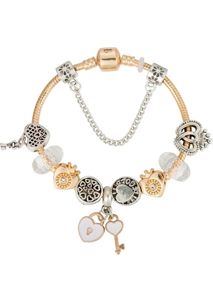 17CM Tarzı B19066 Sıcak Satış Kristal Kalp Charm Bilezik Kadınlar Için Pulseras Mujer Altın Renk Retiküler Top Boncuk Bilezik Femme Hediye Dıy Takı (Yurt Dışından)