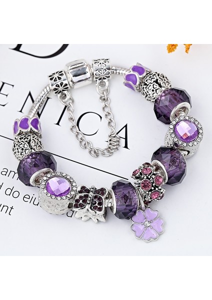 20CM Tarzı STILA19 Brace Code Mor Kristal Boncuklu ve Kelebek Kolyeli Bileklik Kadın Hediyeleri Için Mor Charm Bileklik (Yurt Dışından)