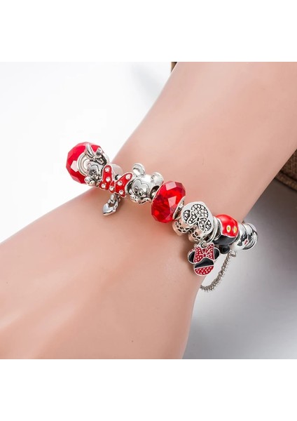 18CM Tarzı B21017 Karikatür Mickey ve Minnie Charm Bilezik Kadın Kızlar Için Kırmızı Kristal Boncuklar Bilezik Femme Annapaer Takı Pulseras Mujer (Yurt Dışından) indirimleri
