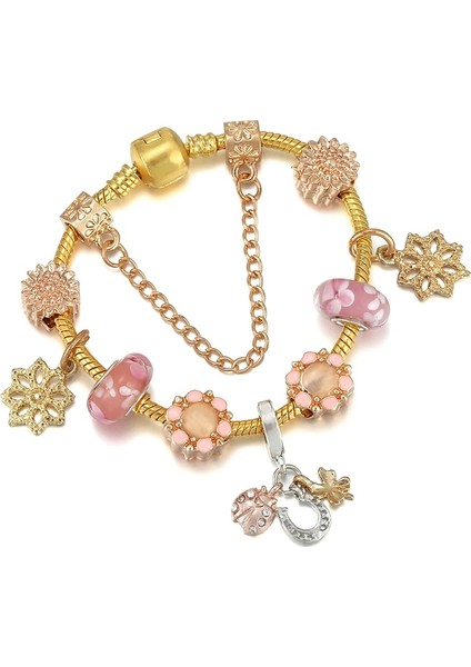 17CM Tarzı GD036 Eovn Otantik Altın Renk Arılar Dangles Charm Bilezik Beyaz Kristal Boncuklar Güzel Bilezik Kadınlar Çocuklar Için Doğum Günü Hediyeleri (Yurt Dışından)