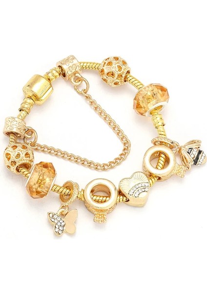 20CM Tarzı GD011 Eovn Otantik Altın Renk Arılar Dangles Charm Bilezik Beyaz Kristal Boncuklar Güzel Bilezik Kadınlar Çocuklar Için Doğum Günü Hediyeleri (Yurt Dışından)