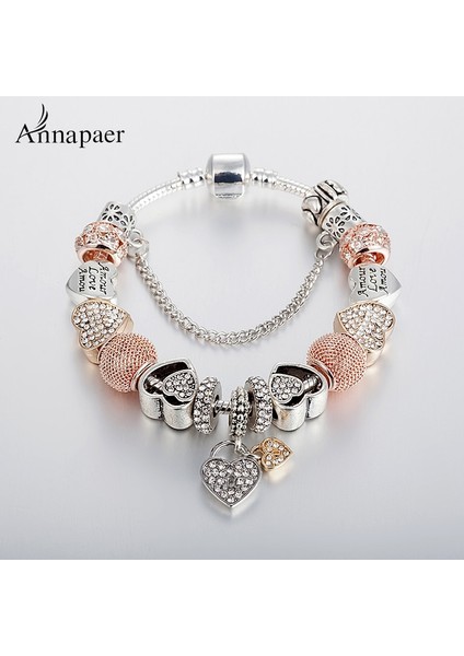 17CM Tarzı B19066 Sıcak Satış Kristal Kalp Charm Bilezik Kadınlar Için Pulseras Mujer Altın Renk Retiküler Top Boncuk Bilezik Femme Hediye Dıy Takı (Yurt Dışından)