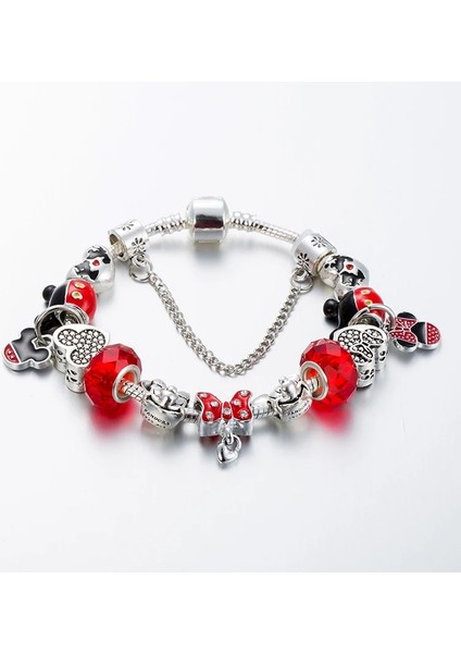 17CM Tarzı B21003 Karikatür Hayvan Sevimli Fare Charm Bilezikler Kadınlar Çocuklar Için Pulseras Mujer Kırmızı Cam Kristal Boncuklar Bileklik Genç Kız Takısı Hediye (Yurt Dışından)