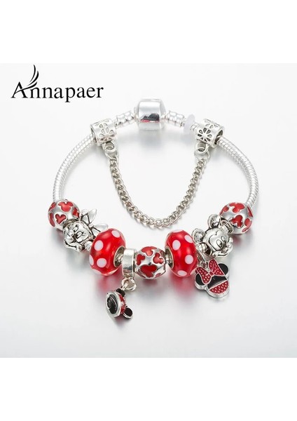 17CM Tarzı B21003 Karikatür Hayvan Sevimli Fare Charm Bilezikler Kadınlar Çocuklar Için Pulseras Mujer Kırmızı Cam Kristal Boncuklar Bileklik Genç Kız Takısı Hediye (Yurt Dışından) fiyatları